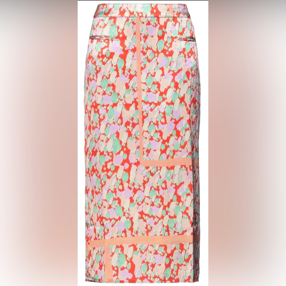 Rejina Pyo Multicolor Floral midi Pencil Skirt silk satin feel US 6